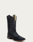 A4974 - MEN'S EMBROIDERY AND OSTRICH BLACK WIDE SQUARE TOE COWBOY BOOT