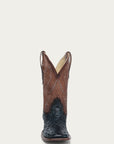 A4975 - MEN'S BROWN EMBROIDERY NAVY BLUE OSTRICH WIDE SQUARE TOE COWBOY BOOT WITH LEATHER SOLE AND RUBBER INSERT