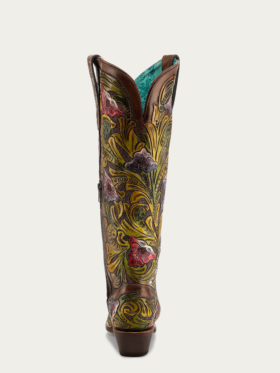 A4980 - WOMEN’S HAND PAINTED AND TOOLED HUMMINGBIRD BROWN TALL TOP SNIP TOE COWBOY BOOT