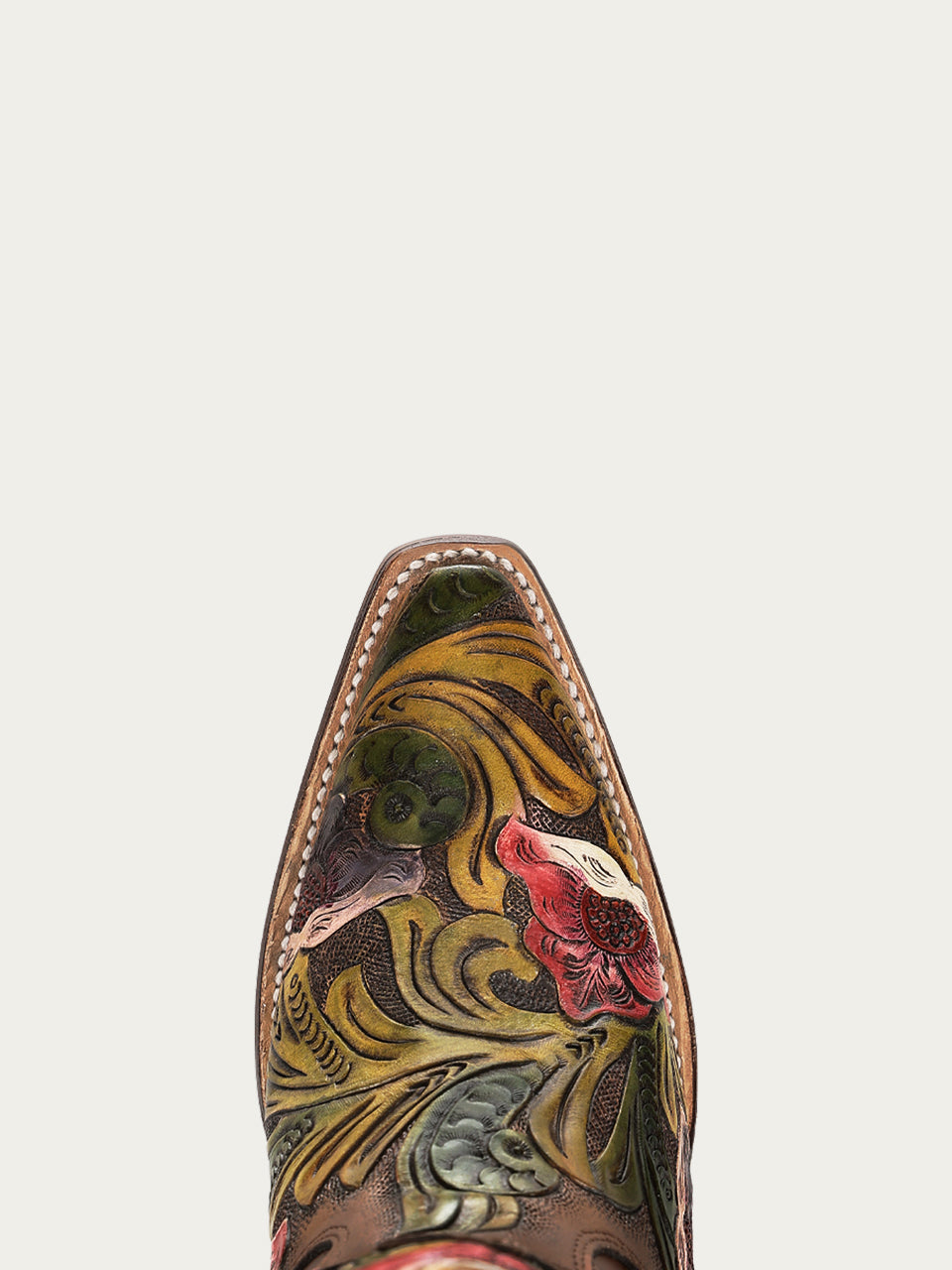 A4980 - WOMEN’S HAND PAINTED AND TOOLED HUMMINGBIRD BROWN TALL TOP SNIP TOE COWBOY BOOT