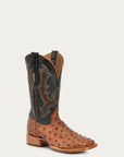 A4533 - MEN'S EMBROIDERY AND TAN OSTRICH VAMP AND COUNTER OLIVE GREEN WIDE SQUARE-TOE COWBOY BOOT