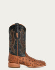 A4533 - MEN'S EMBROIDERY AND TAN OSTRICH VAMP AND COUNTER OLIVE GREEN WIDE SQUARE-TOE COWBOY BOOT