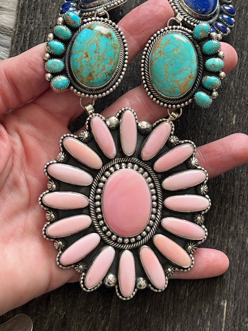 Tequila Sunrise Navajo Sterling Silver and Multi Stone Necklace by Hemerson Brown