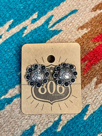 Black Concho Stud Earrings