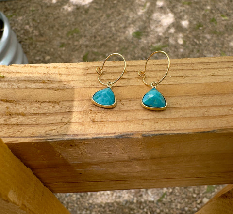 “The Golden Collection” Golden Triangle Hoops Handmade Turquoise & 14k Gold Plated Mini Hoop Earrings