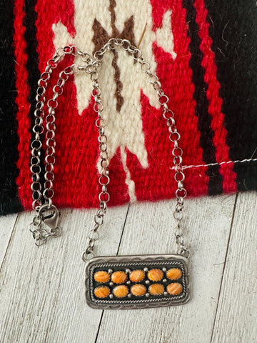 Navajo Sterling Silver & Orange Spiny Bar Necklace
