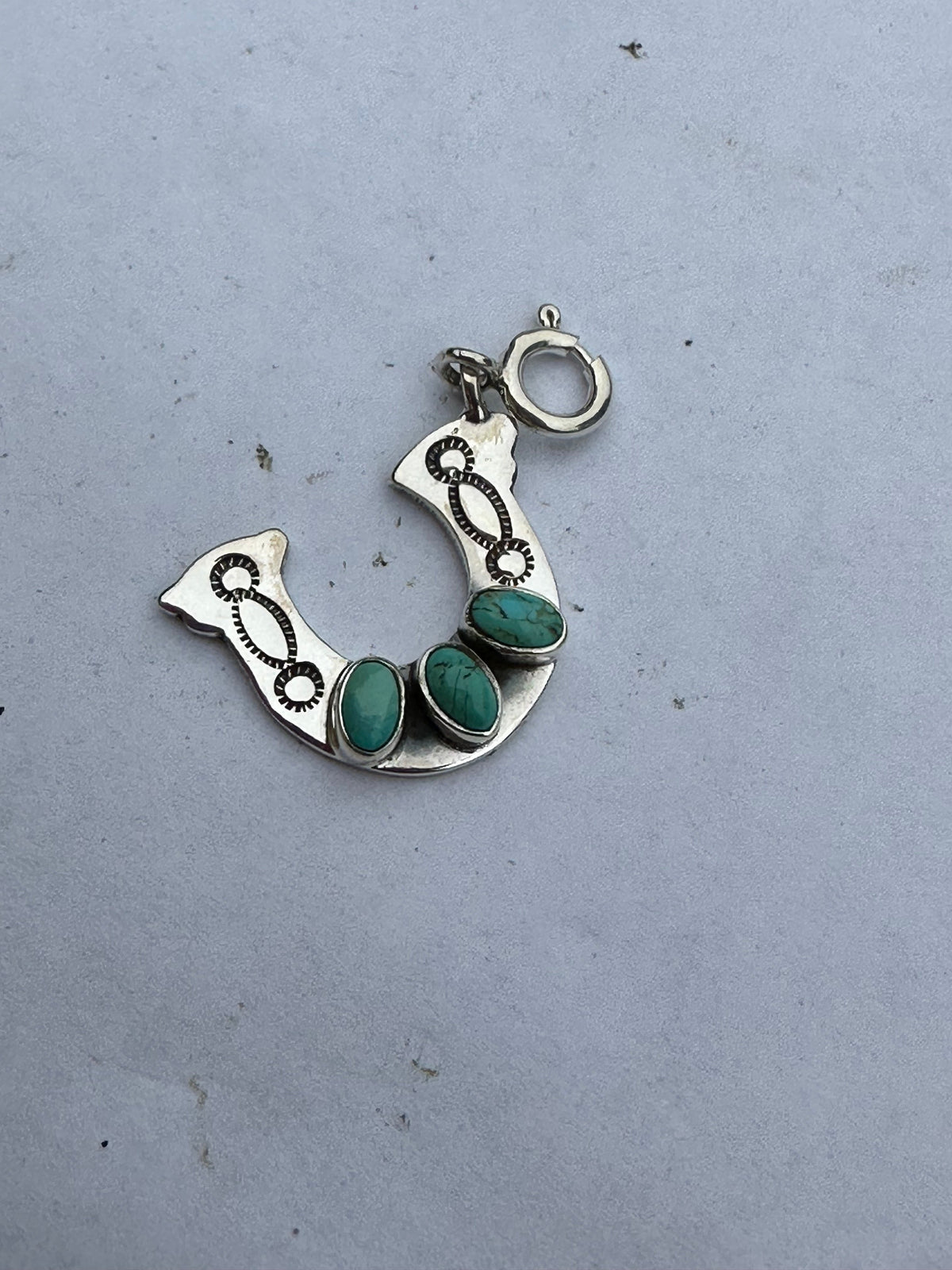 Sterling Silver and 3 Stone Turquoise Horse Shoe Charm