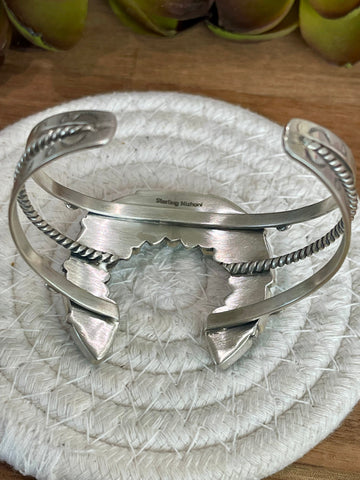 Handmade New Lander Turquoise & Sterling Silver Cuff Bracelet