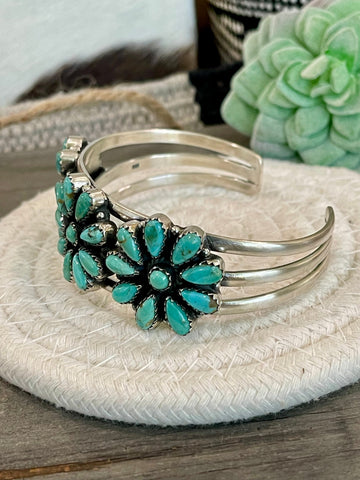 Handmade Sterling Silver & Turquoise Cluster Cuff Bracelet