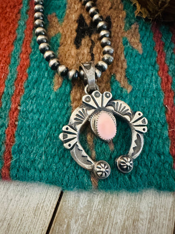 Navajo Sterling Silver & Queen Pink Conch Naja Pendant by Kevin Billah