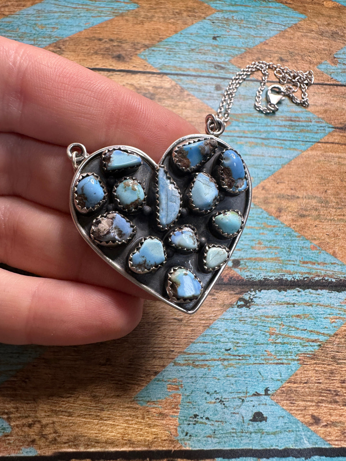 Handmade Golden Hills Turquoise & Sterling Silver Heart Necklace