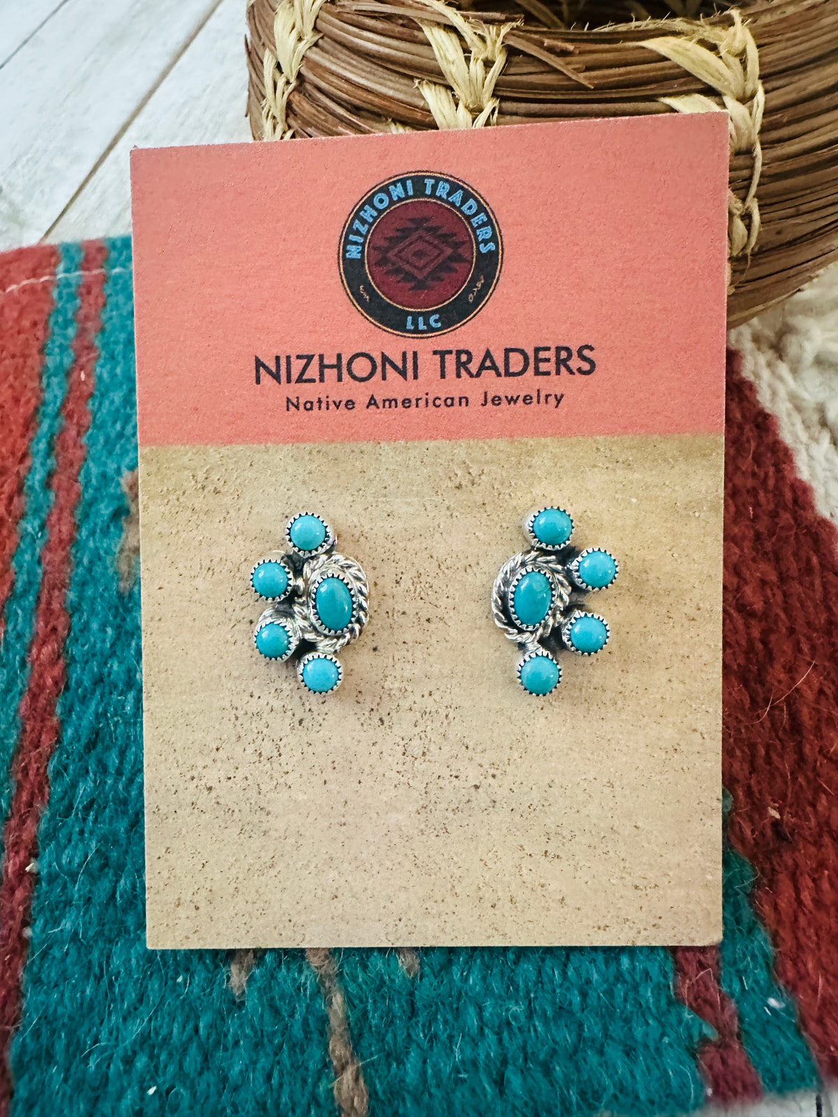 Navajo Turquoise & Sterling Silver Cluster Post Earrings