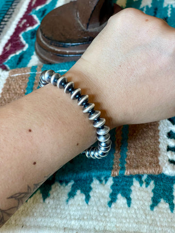 Handmade Navajo 8mm Sterling Silver Beaded Bracelet | Everest Ranch