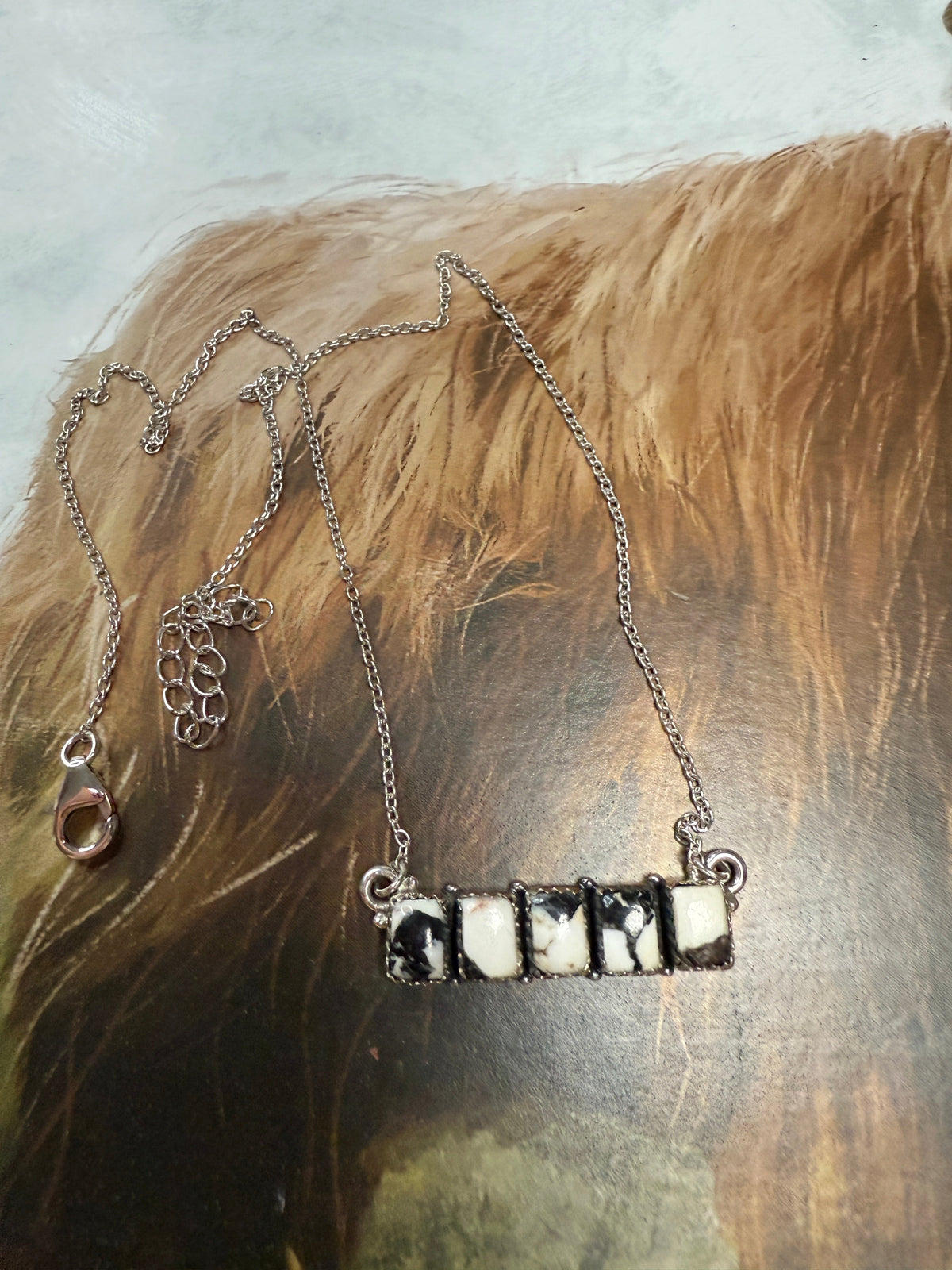 Handmade Sterling Silver White Buffalo Bar Necklace
