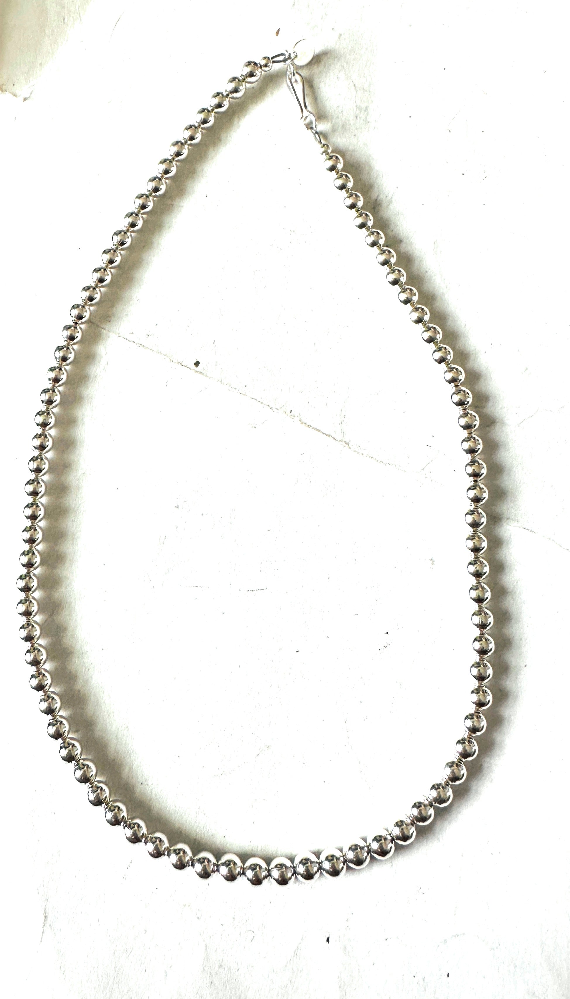 Sterling Silver Elegant Navajo Pearl Style Beaded Necklace 6mm