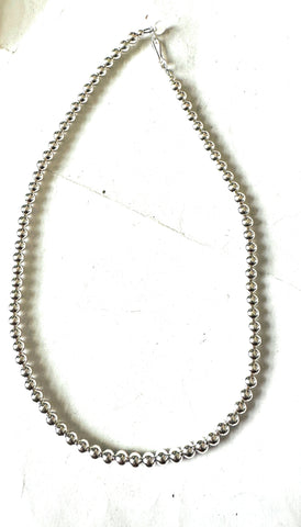 Sterling Silver Elegant Navajo Pearl Style Beaded Necklace 6mm