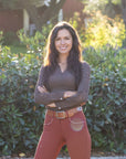 Maia - Chocolate Brown Long Sleeve Lace Competition Shirt