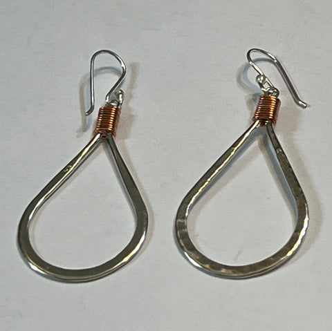 HAMMERED TEARDROP EARRING W/ COPPER WRAP