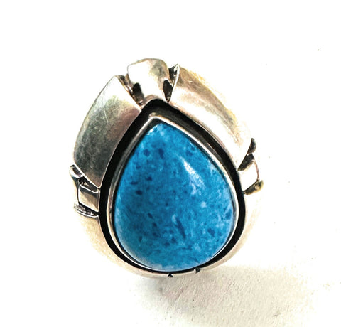 Old Pawn Vintage Navajo Sterling Silver & Denim Lapis Ring Size 9