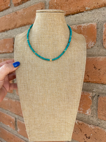 “The Golden Collection” OCEAN AVE NECKLACE Handmade Turquoise Beaded 14k Gold Plated Beaded Necklace