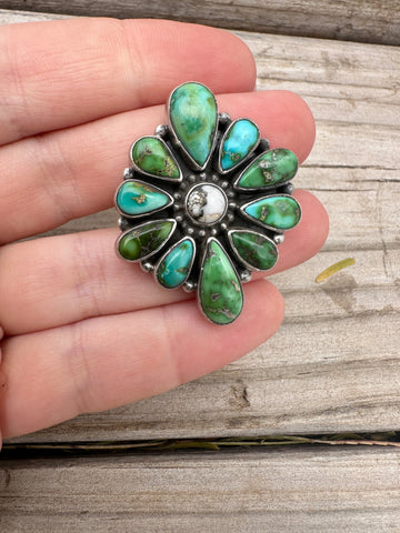 Handmade Sonoran Mountain Turquoise, White Buffalo & Sterling Silver Adjustable Ring