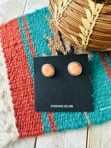 Navajo Sterling Silver & Orange Spiny Stud Earrings