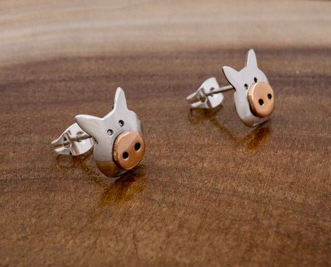 COPPER & SILVER PIGGY STUD Earrings