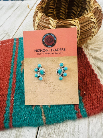 Navajo Turquoise & Sterling Silver Cluster Post Earrings