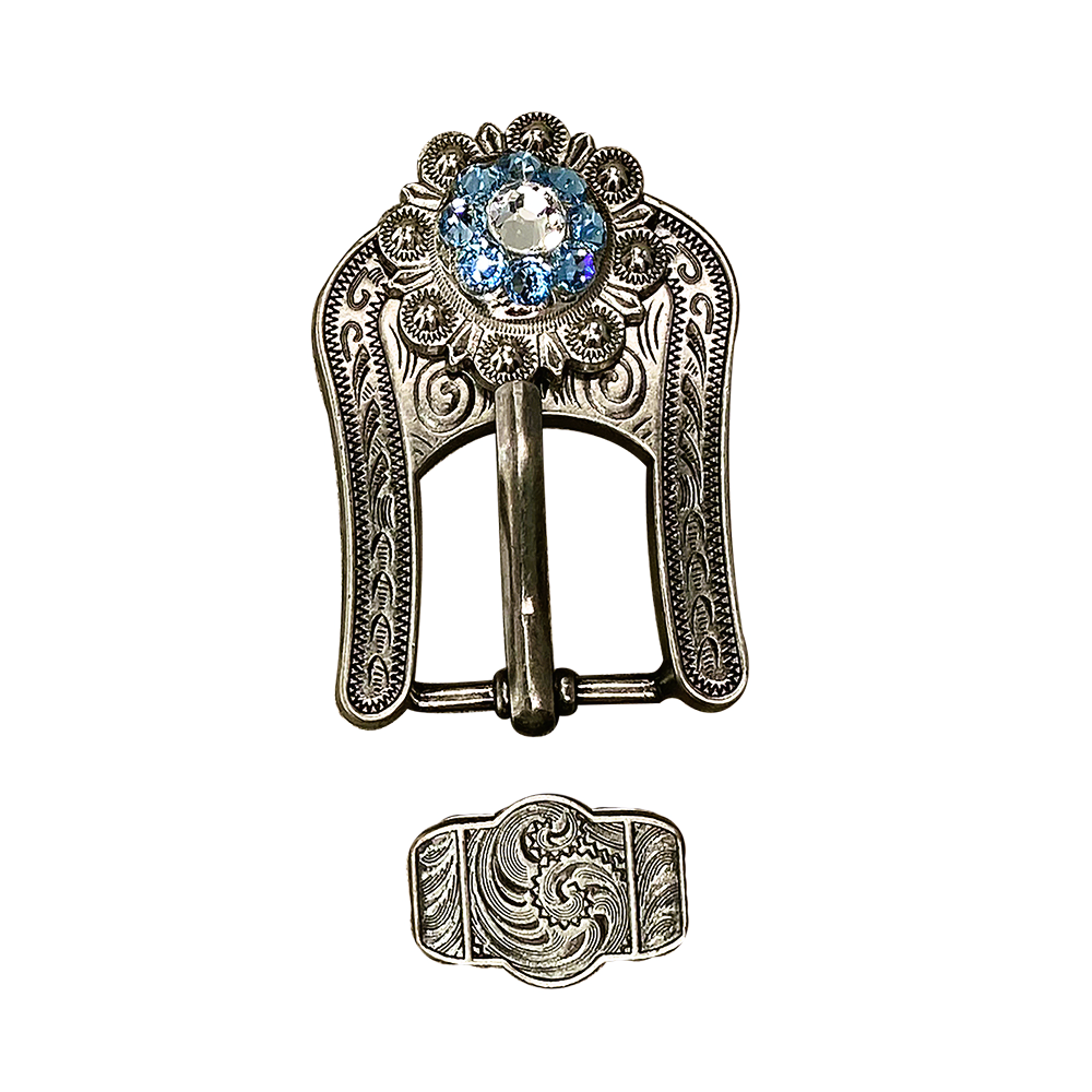 Antique Silver Aqua, Clear Crystal Conchos - Sizes from 1&quot;- 3&quot; and Buckles