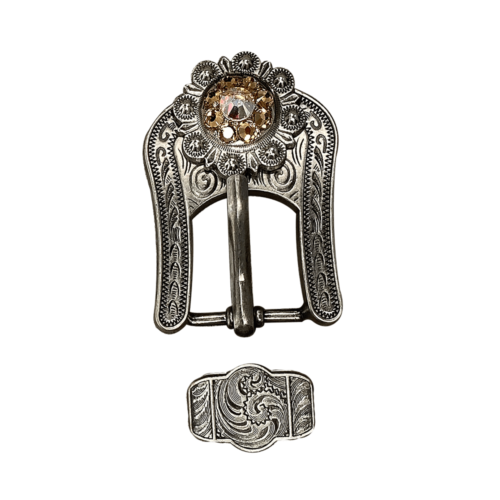 Champagne &amp; AB Antique Silver European Crystal Buckle Keeper Set