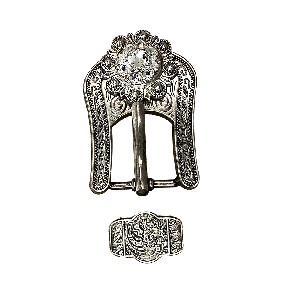 Antique Silver Clear Crystal Conchos - Sizes from 1&quot;- 3&quot; and Buckles