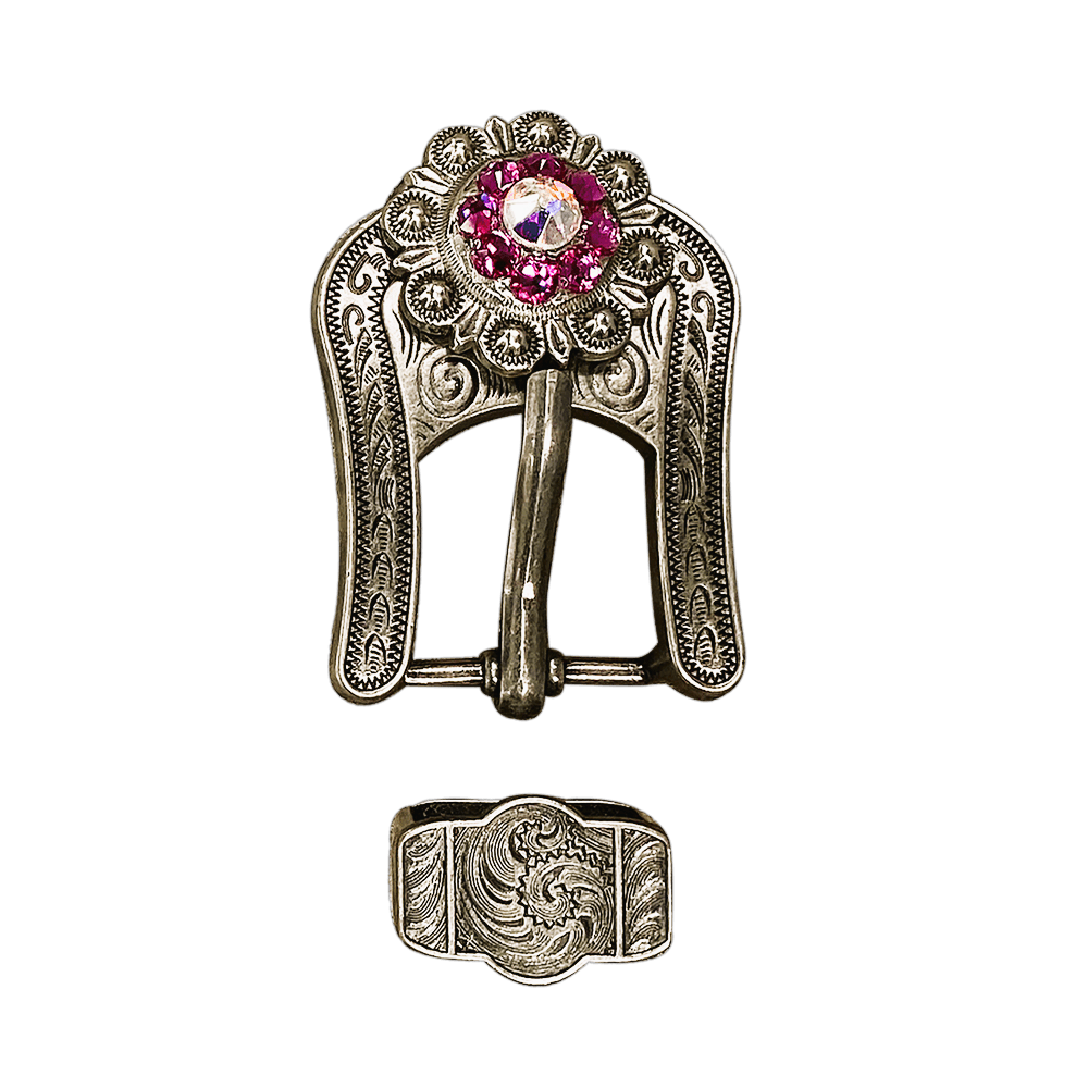 Fuchsia &amp; AB Antique Silver European Crystal Buckle Keeper Set