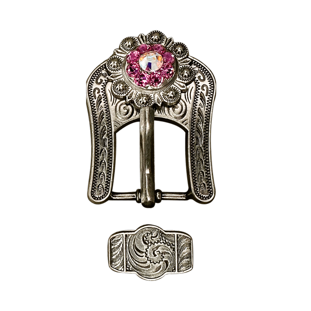 Pink &amp; AB Antique Silver European Crystal Buckle Keeper Set