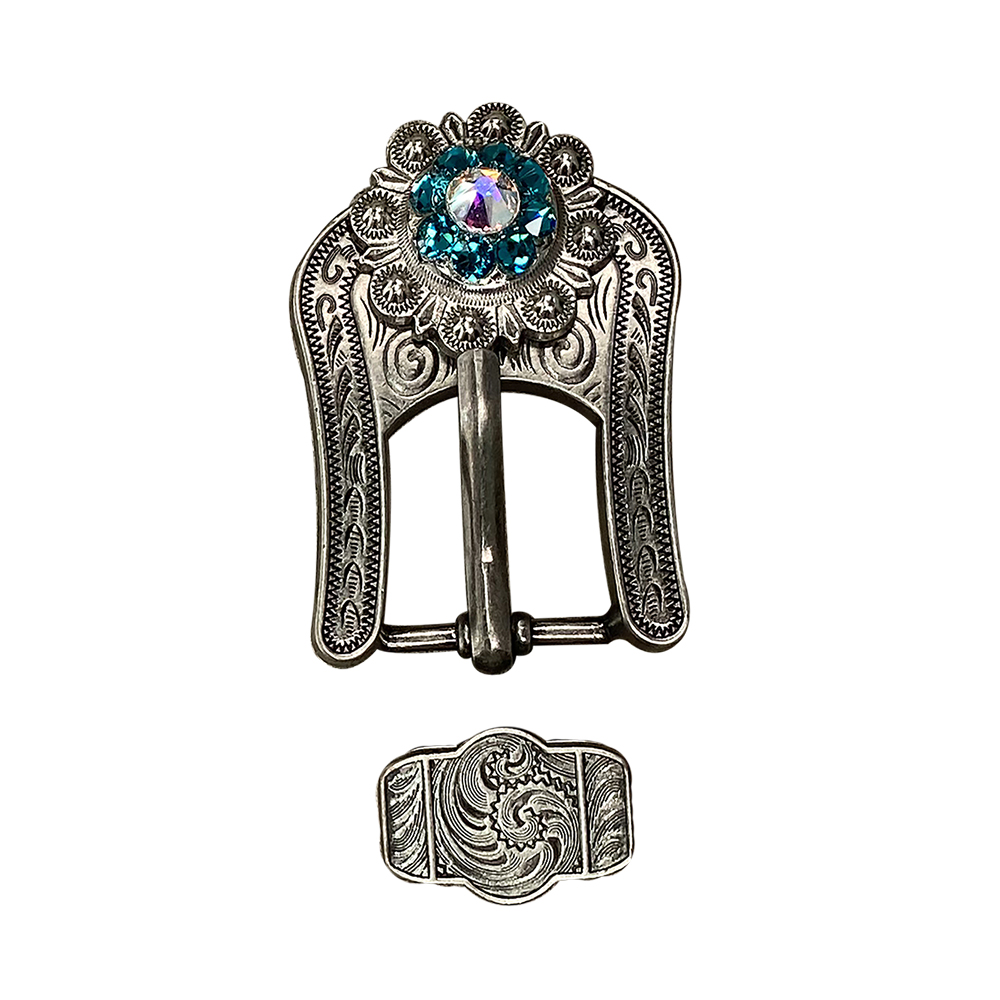 Antique Silver Teal, AB Crystal Conchos - Sizes from 1&quot;- 3&quot; and Buckles