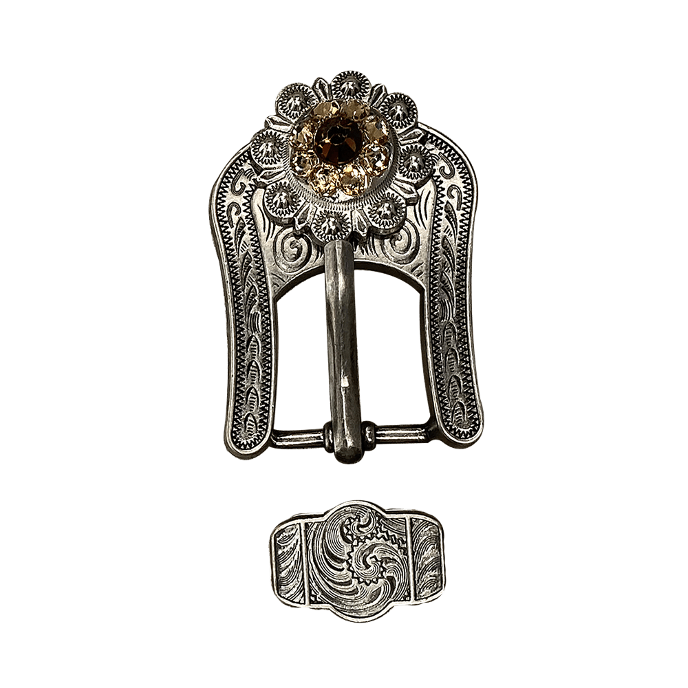 Topaz &amp; Champagne Antique Silver European Crystal Buckle Keeper Set