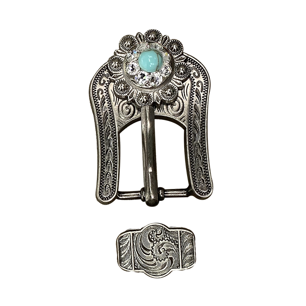 Antique Silver Turquoise, Clear Crystal Conchos - Sizes from 1&quot;- 3&quot; and Buckles