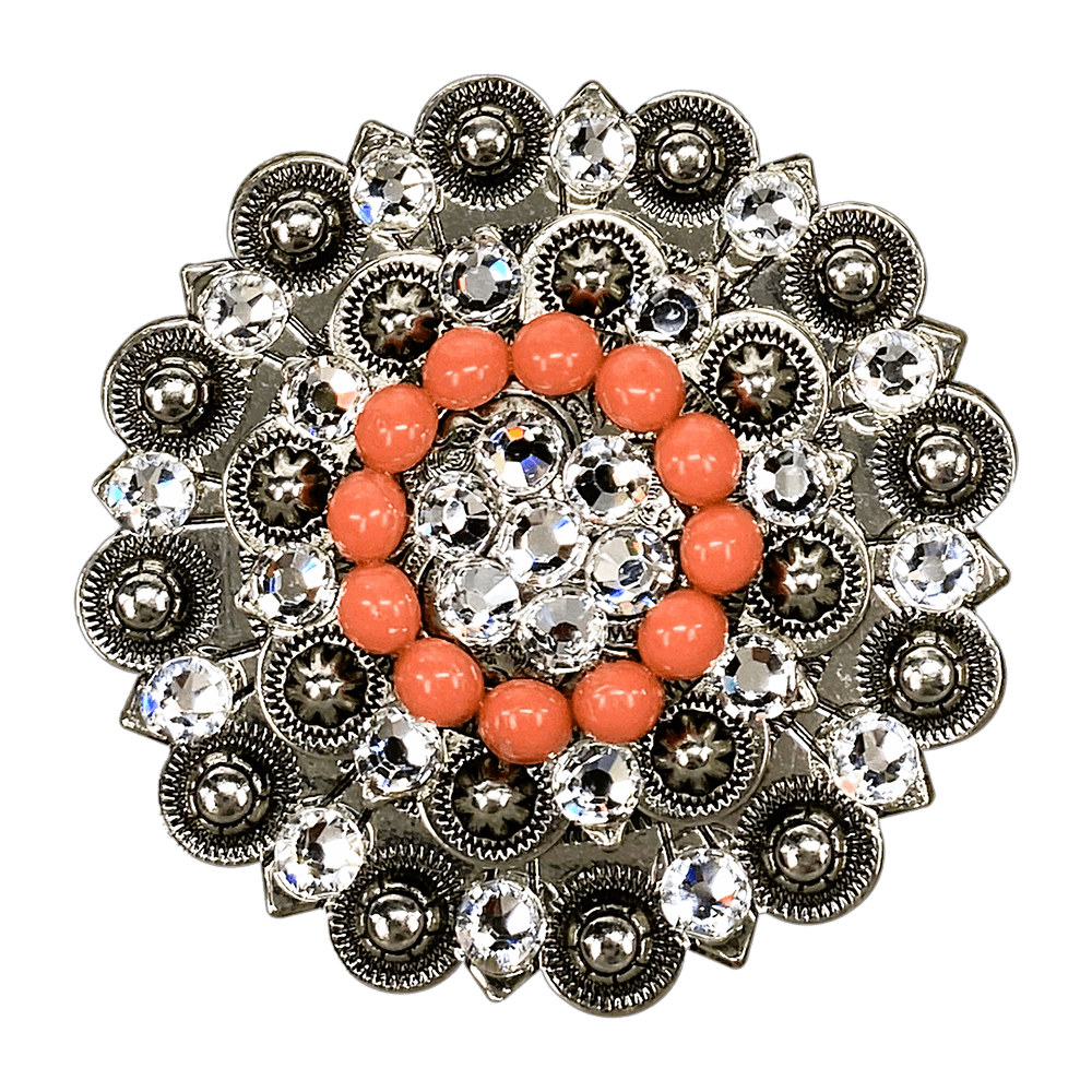 Fashion Coral &amp; Clear Antique Silver Berry Jacket European Crystal Concho