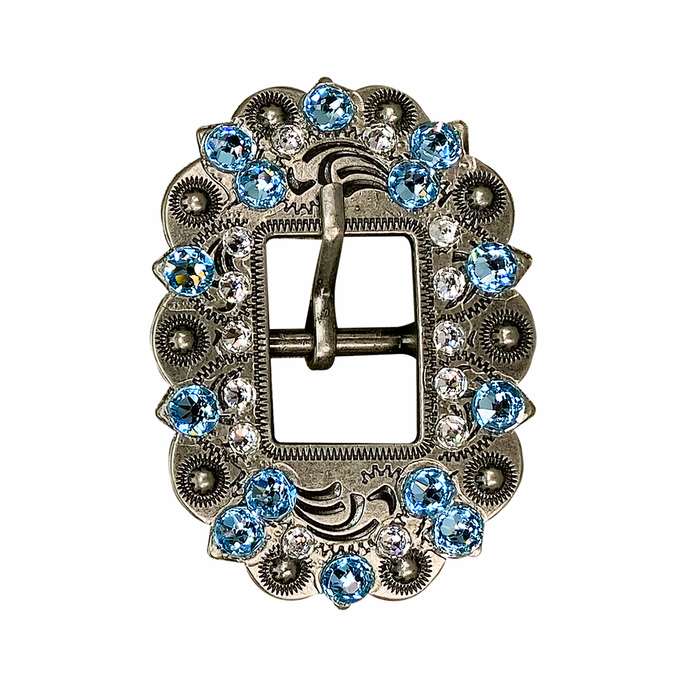 Antique Silver Aqua, Clear Crystal Conchos - Sizes from 1&quot;- 3&quot; and Buckles