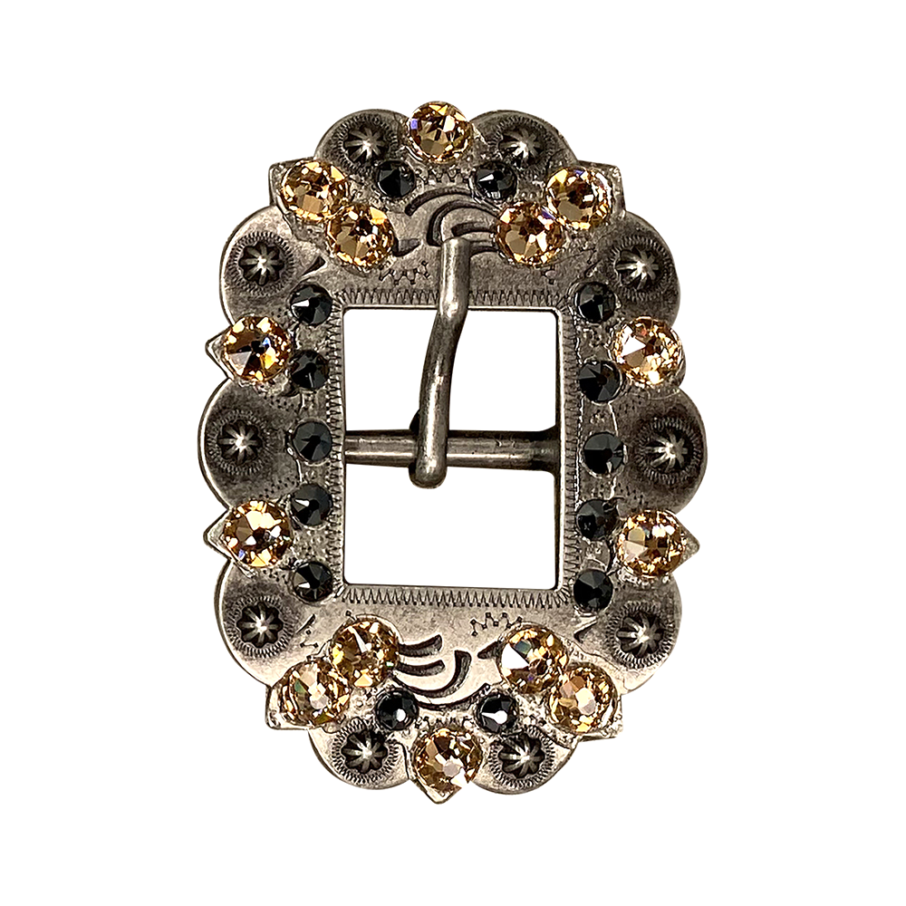 Antique Silver Champagne, Jet Crystal Conchos - Sizes from 1&quot;- 3&quot; and Buckles