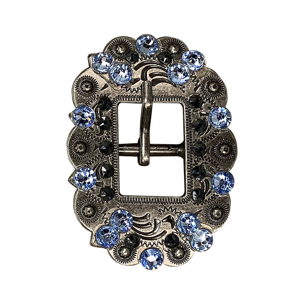 Antique Silver Light Sapphire, Jet Crystal Conchos - Sizes from 1&quot;- 3&quot; and Buckles