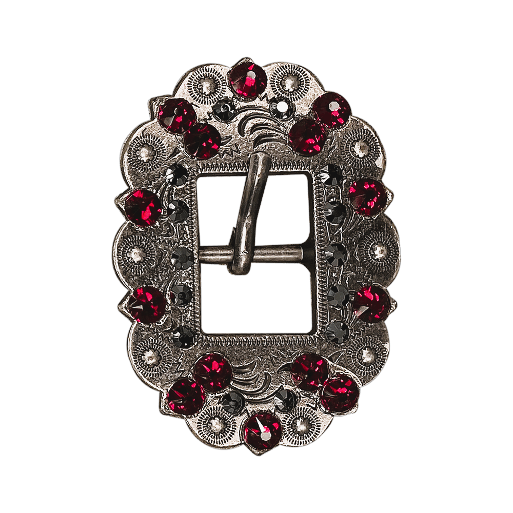 Ruby &amp; Jet Antique Silver European Crystal Cart Buckle