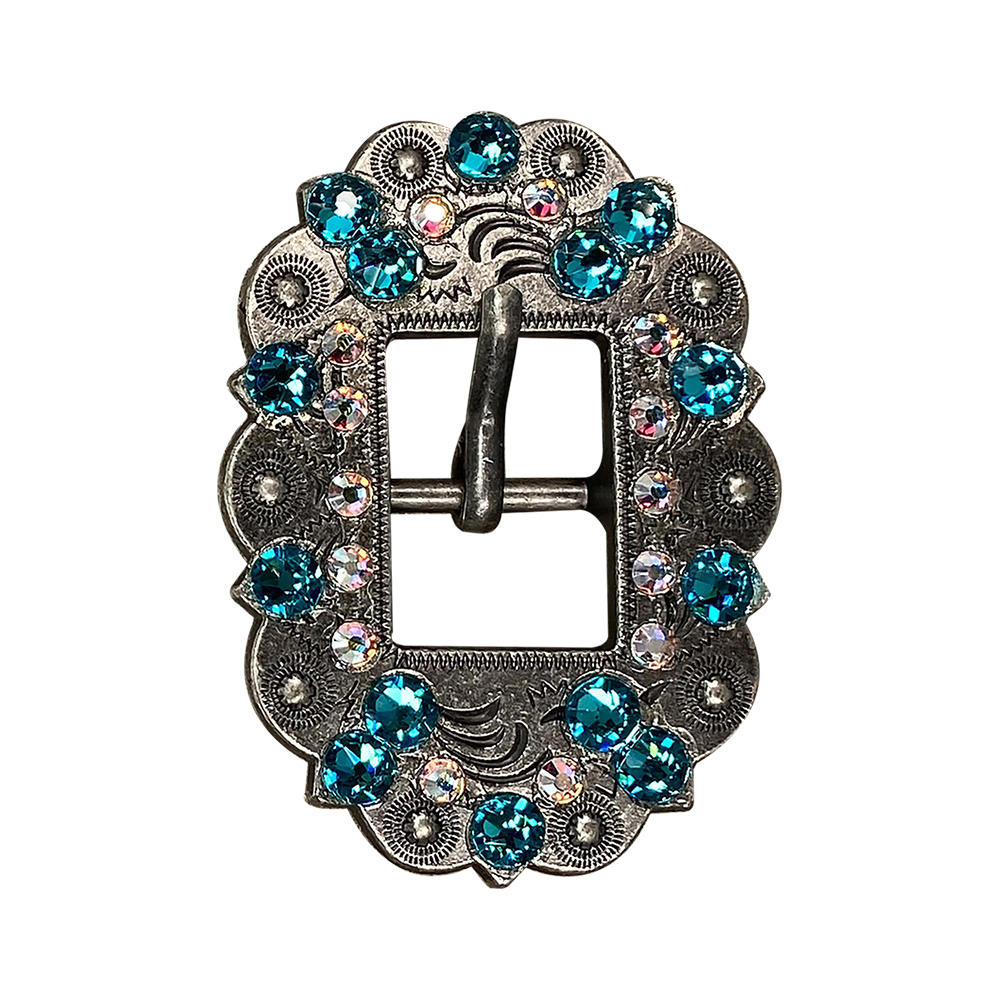 Antique Silver Teal, AB Crystal Conchos - Sizes from 1&quot;- 3&quot; and Buckles
