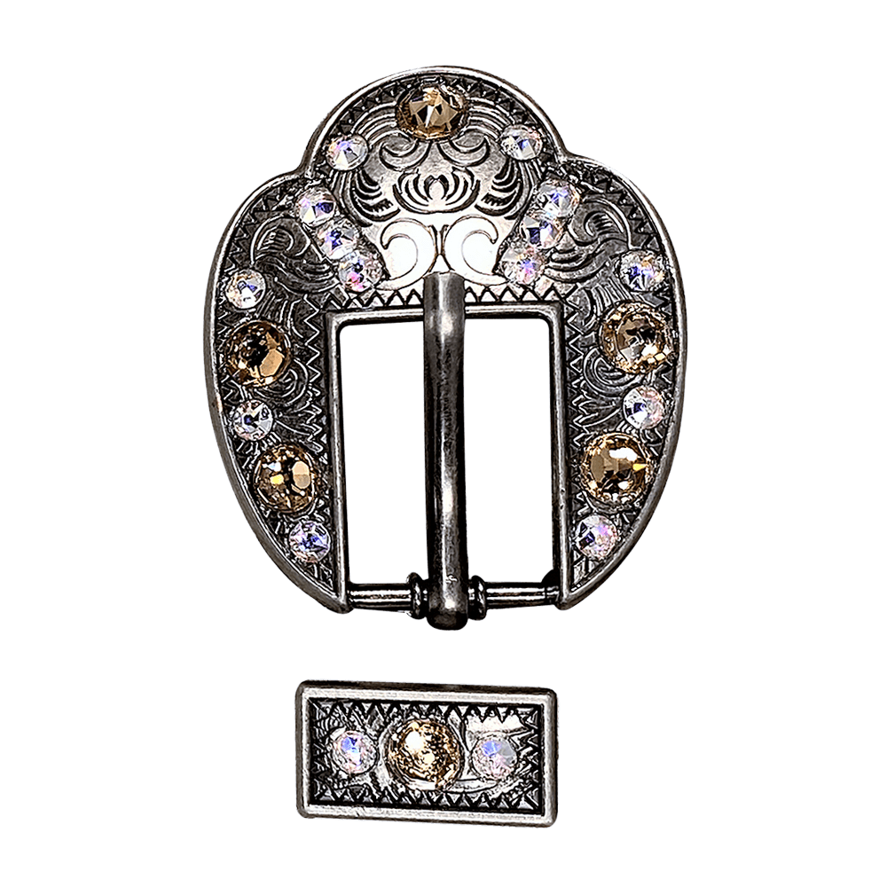 Champagne &amp; AB Antique Silver European Crystal Fancy Buckle