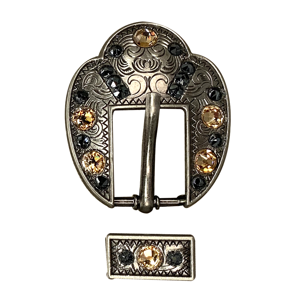 Antique Silver Champagne, Jet Crystal Conchos - Sizes from 1&quot;- 3&quot; and Buckles