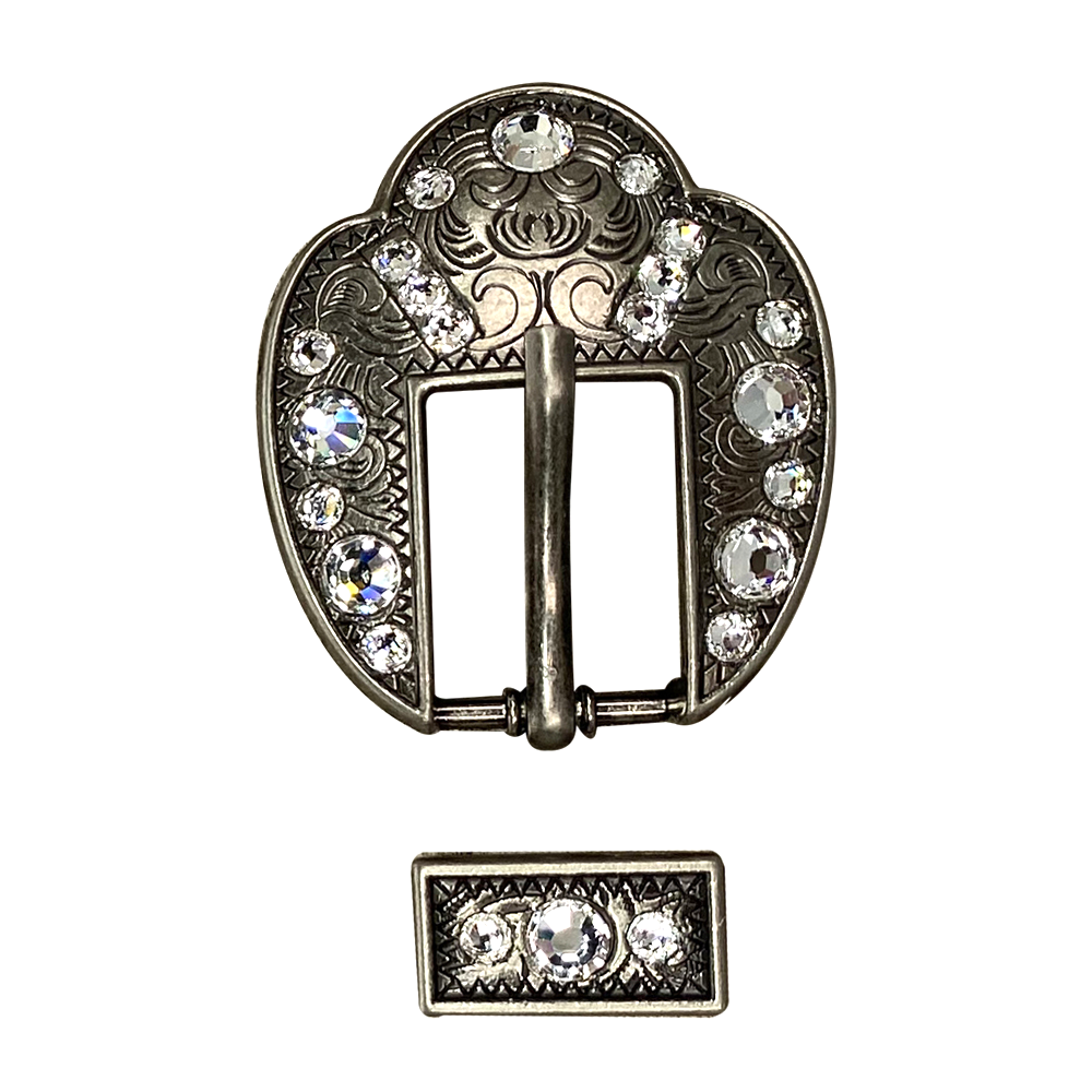 Antique Silver Clear Crystal Conchos - Sizes from 1&quot;- 3&quot; and Buckles