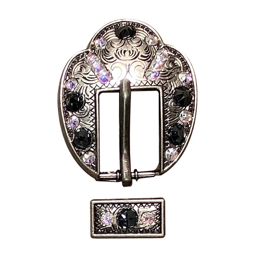 Antique Silver Jet, AB Crystal Conchos - Sizes from 1&quot;- 3&quot; and Buckles