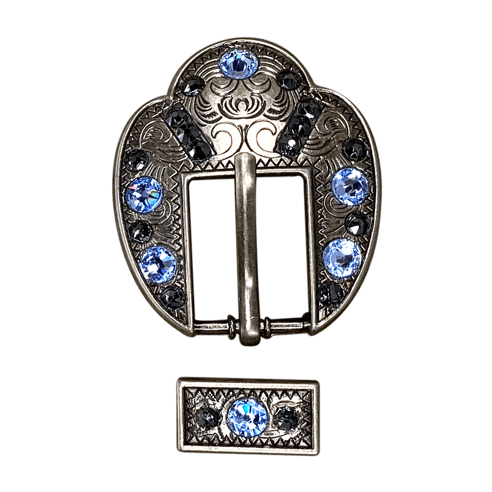 Light Sapphire &amp; Jet Antique Silver Fancy Buckle European Crystal Concho