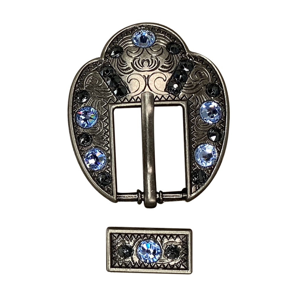 Antique Silver Light Sapphire, Jet Crystal Conchos - Sizes from 1&quot;- 3&quot; and Buckles
