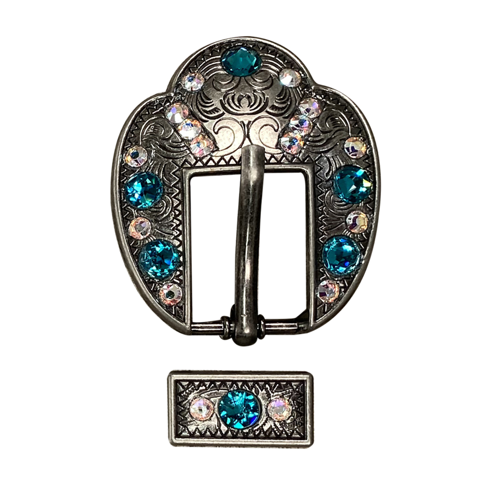 Antique Silver Teal, AB Crystal Conchos - Sizes from 1&quot;- 3&quot; and Buckles