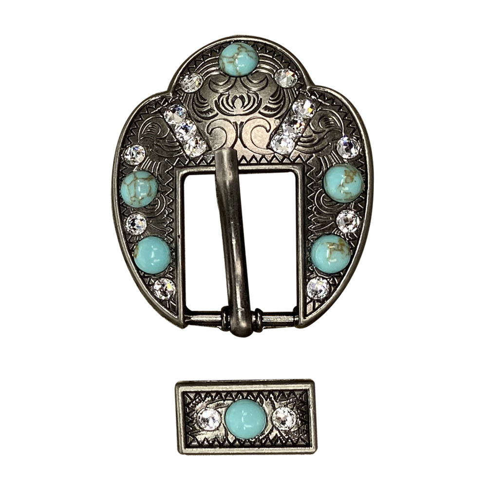Antique Silver Turquoise, Clear Crystal Conchos - Sizes from 1&quot;- 3&quot; and Buckles